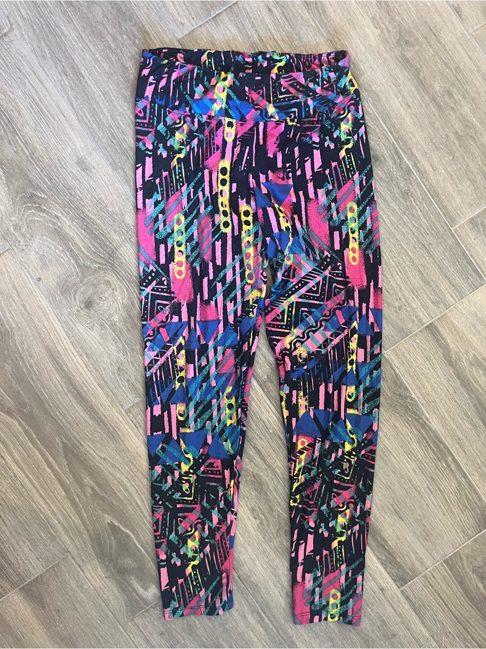 Derek Heart Neon Abstract Print Leggings - Pink, Blue & Yellow